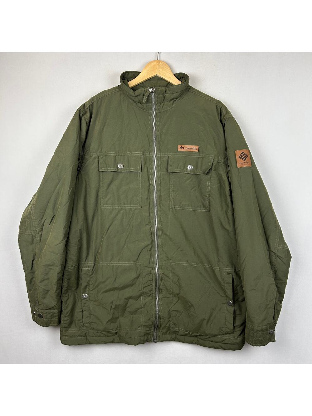 Columbia Lined Puffer Jacket Full Zip Olive Military Green Men's Size L Tall LT